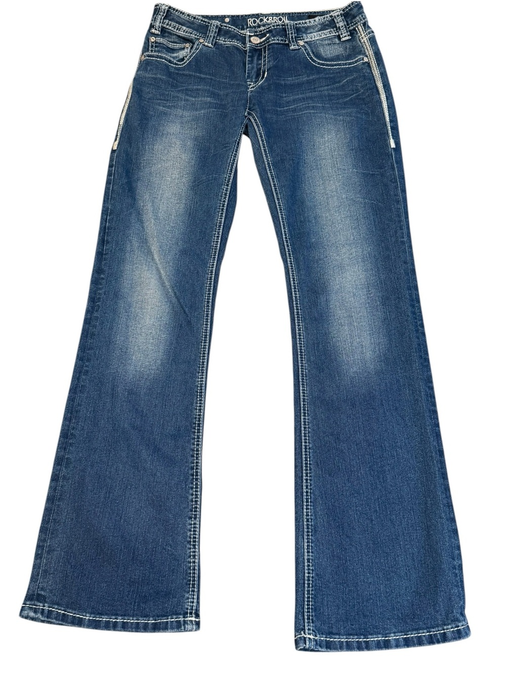 Rock & Roll Cowgirl Low Rise Bootcut Jeans 27x32 Dark Wash Western Y2K
